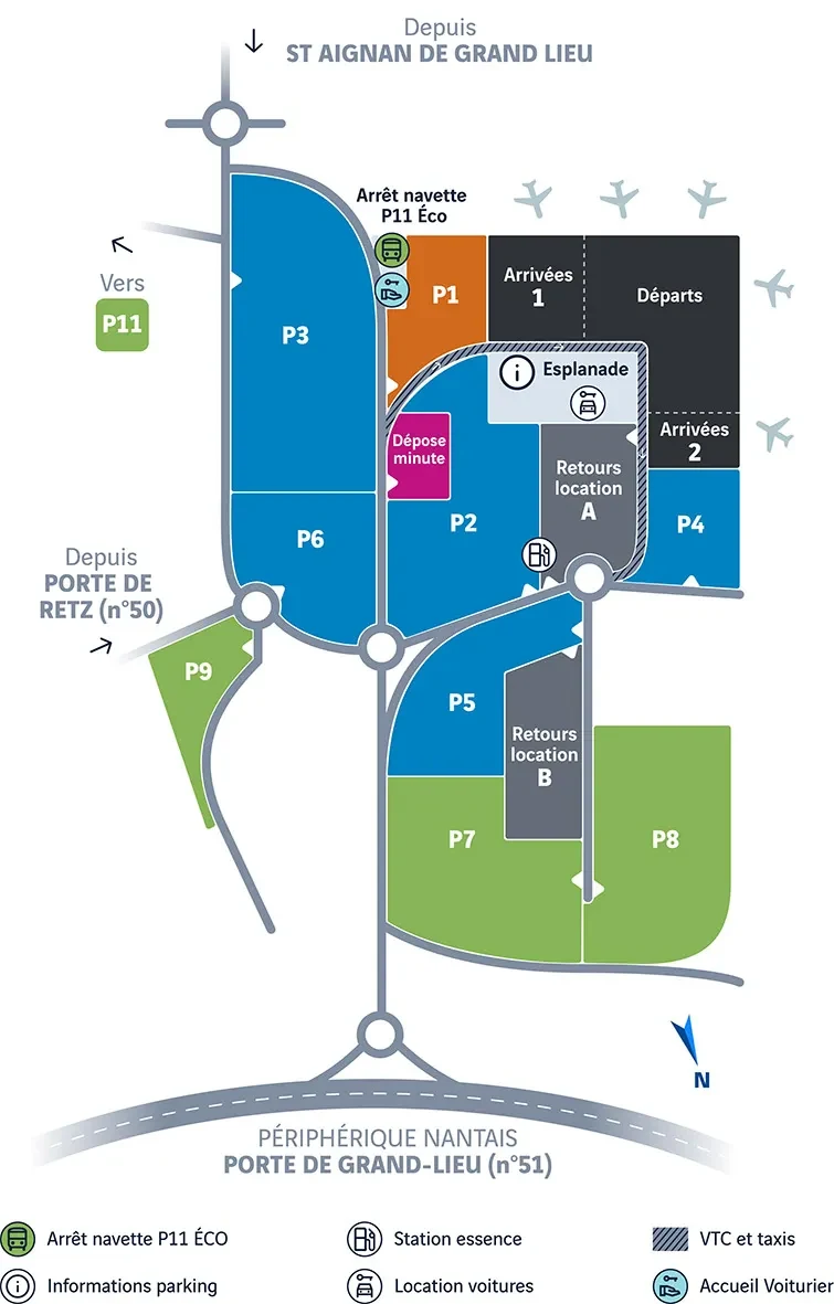 Plan des parkings de l'aéroport Nantes Atlantique